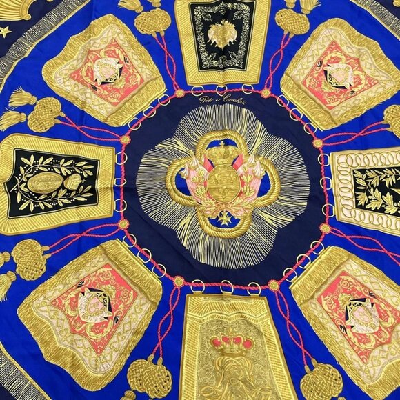 Auth HERMES Carre 90 - Blue Dark Navy Multi Scarf - Picture 1 of 7